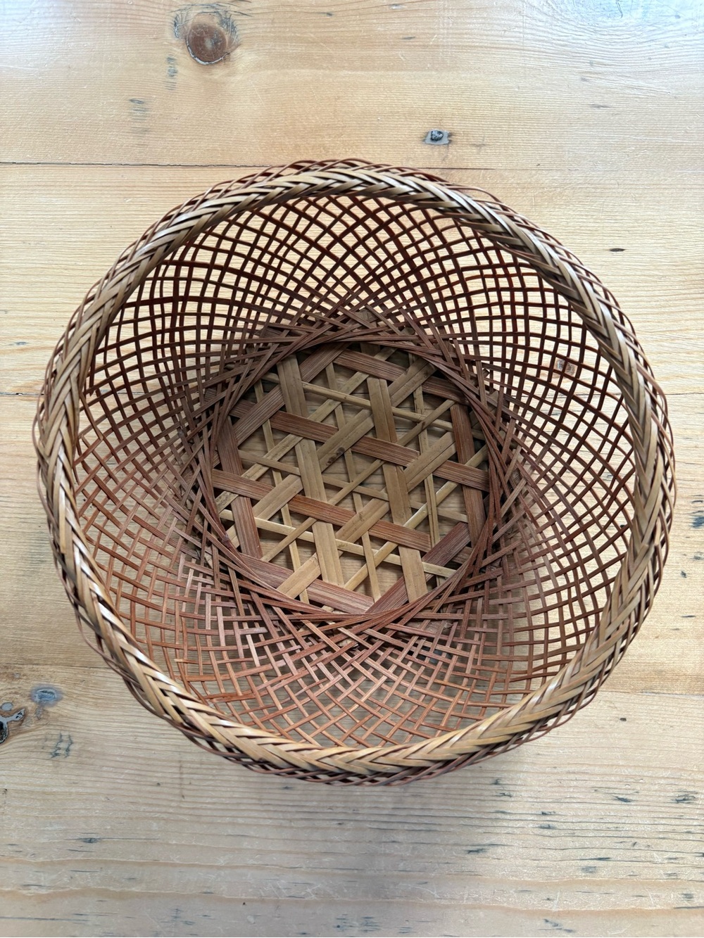Vintage Reed and Rattan Round Basket - Picture 2 of 8